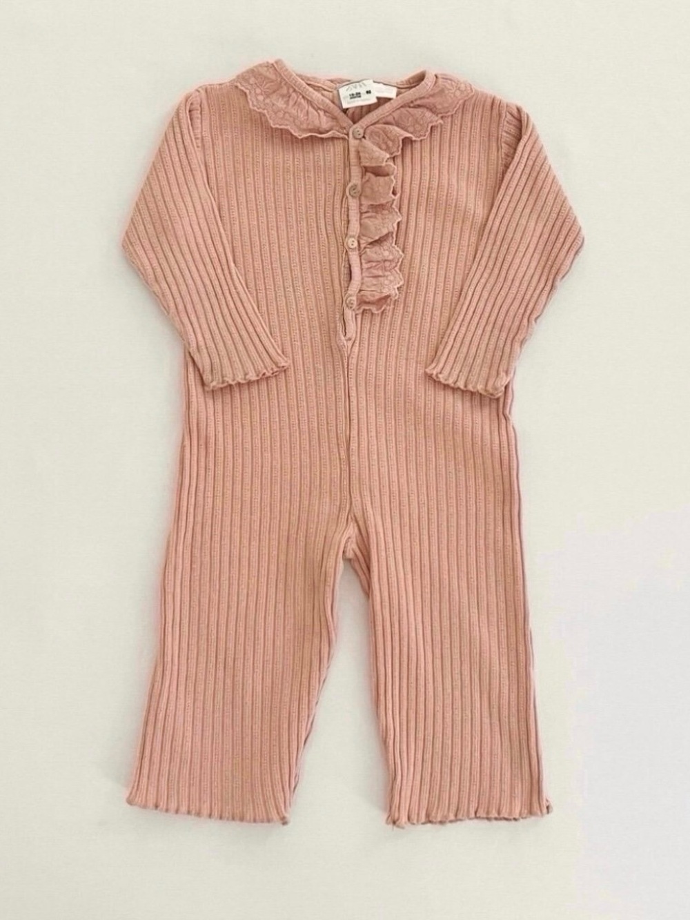 Ribbed Ruffle Collar Long Sleeve Baby Girl Romper